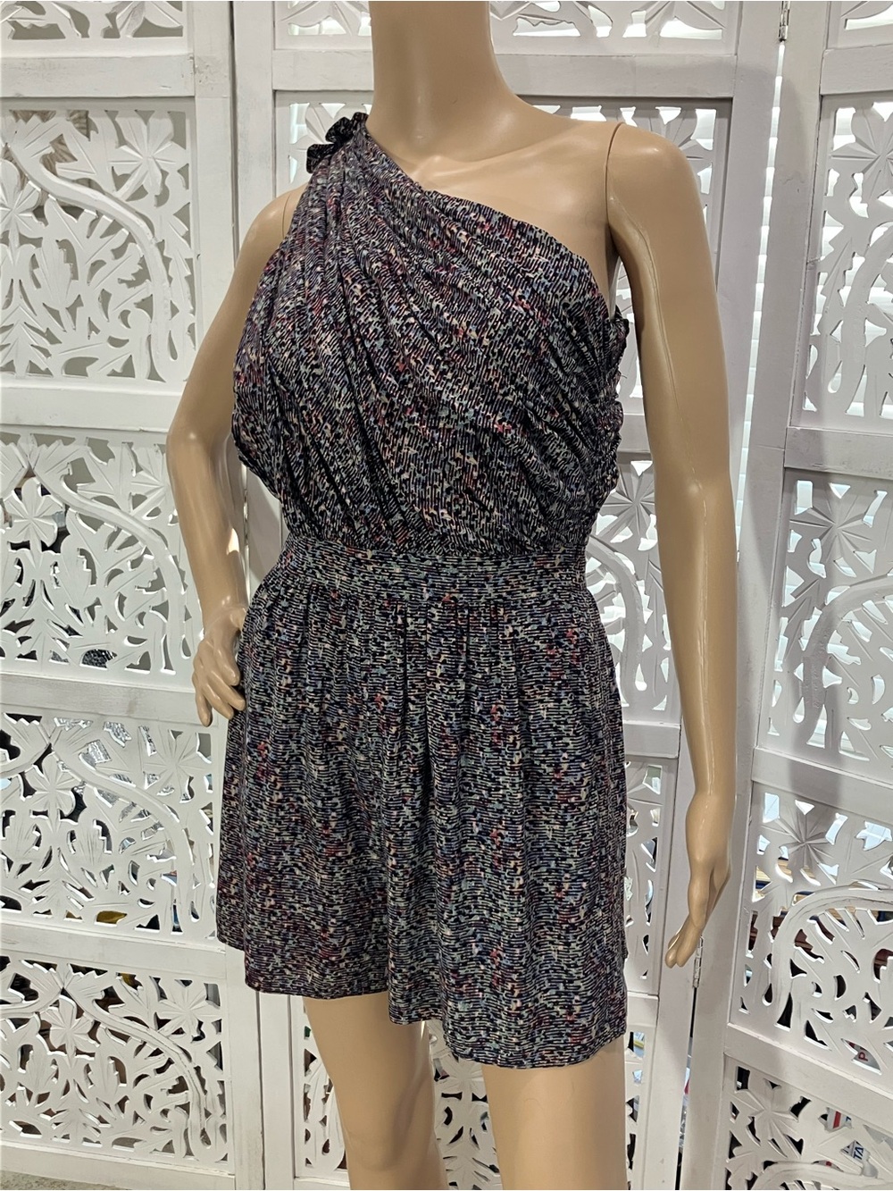 BCBGeneration One-Shoulder Black Multicolor Shorts Jumpsuit